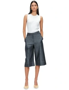 Linen Cotton Denim Cropped Pant in Charcoal