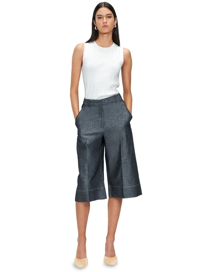 Linen Cotton Denim Cropped Pant in Charcoal image 1