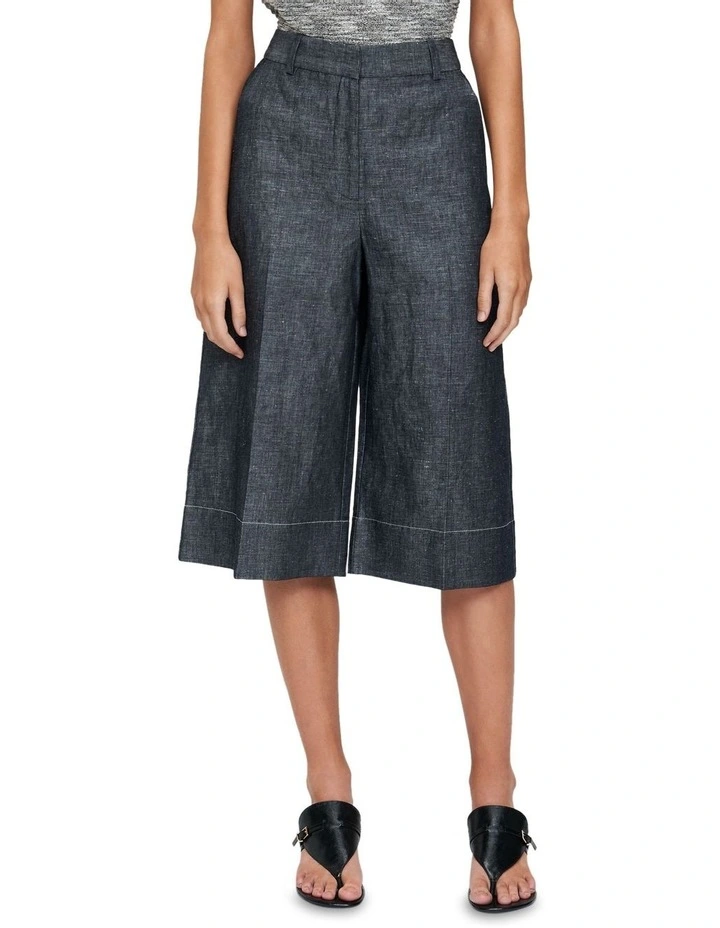 Linen Cotton Denim Cropped Pant in Charcoal image 2