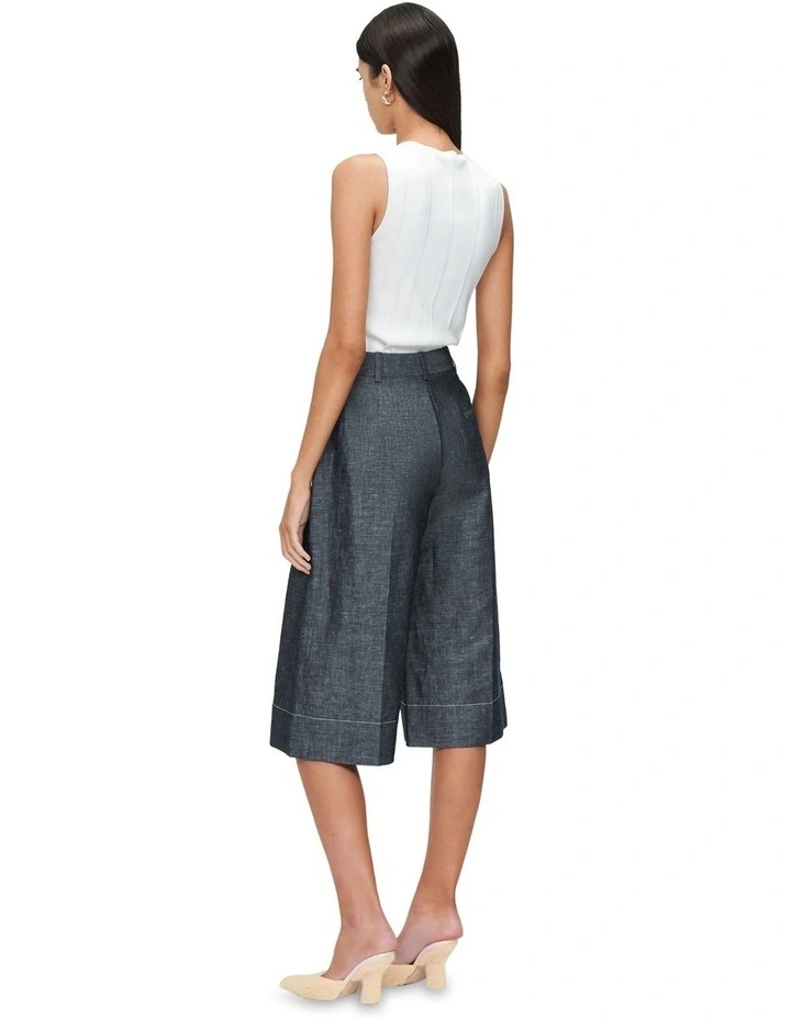Linen Cotton Denim Cropped Pant in Charcoal image 3