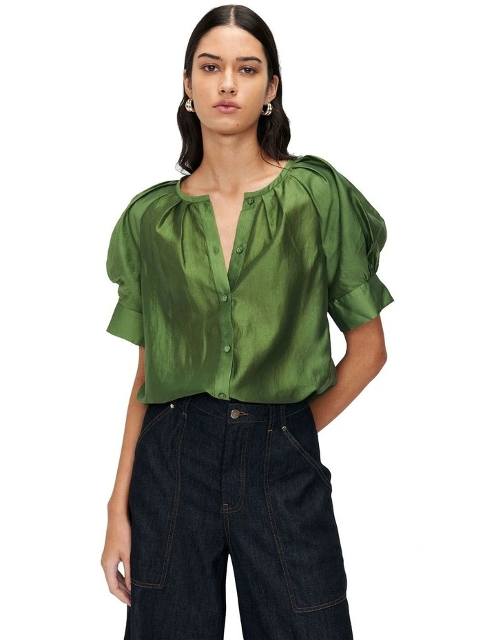 Light Tencel Raglan Shirt in Green image 3