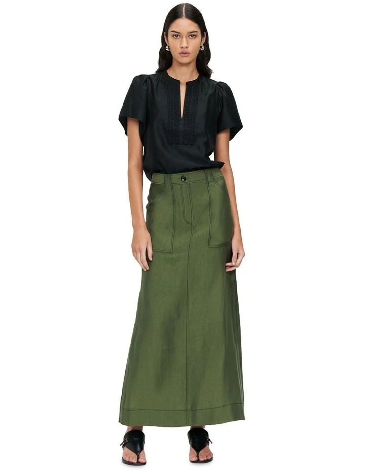 Light Tencel Lace Trim Top in Black image 1