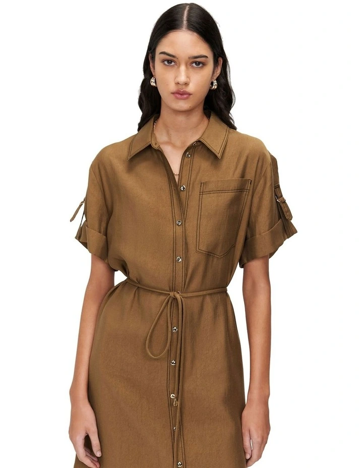 Washer Tencel Shirtdress in Bronze image 3