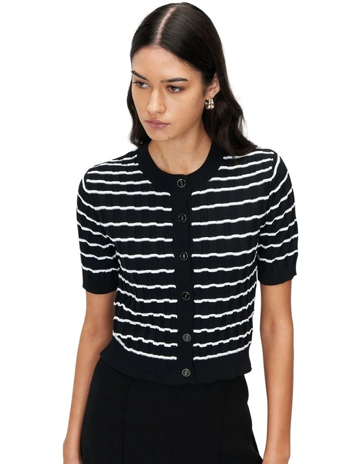 Textured Stripe Cardigan in Black image 2