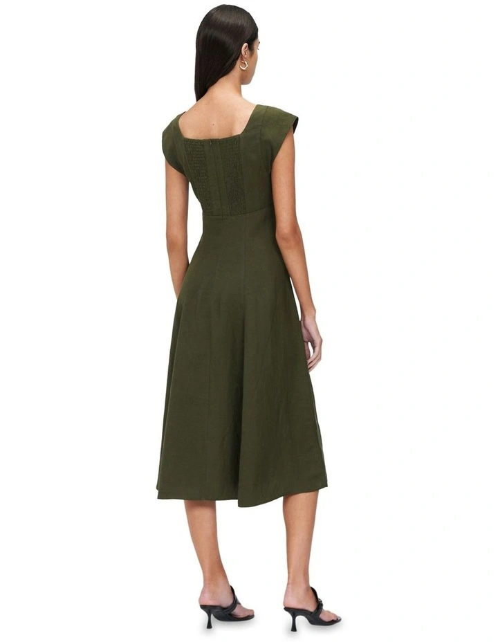 Viscose Linen Square Neck Dress in Green image 3