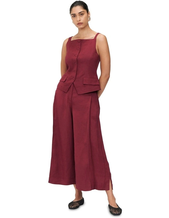 Viscose Linen Pleat Cropped Pant in Cherry image 1