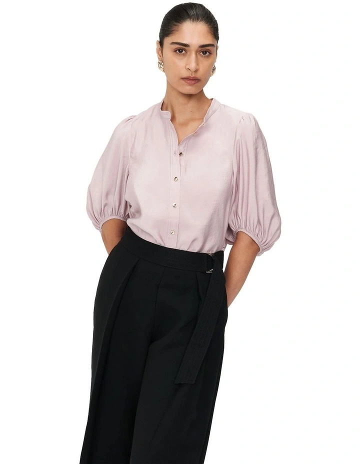 Washed Modal Blouson Sleeve Shirt in Dusty Pink image 3