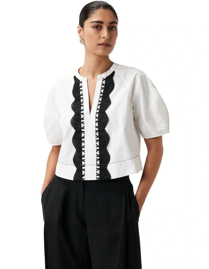 European Shirting Lace Top in Ivory image 1