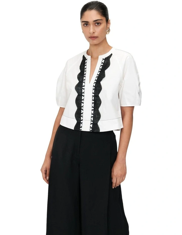 European Shirting Lace Top in Ivory image 4