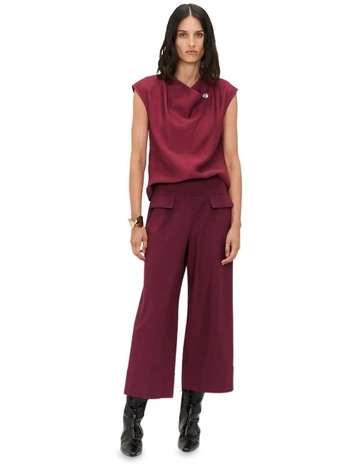 European Stretch Cropped Wide Pant in Cherry