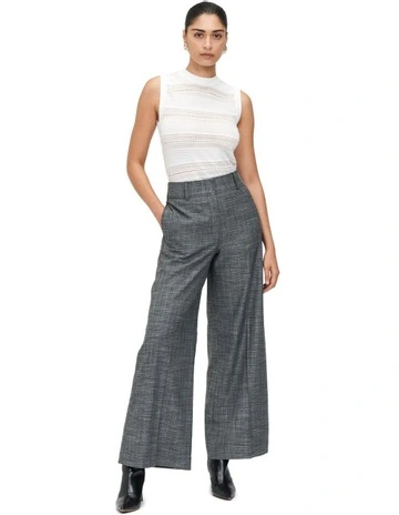Monochrome Tweed Wide Leg Pant in Grey