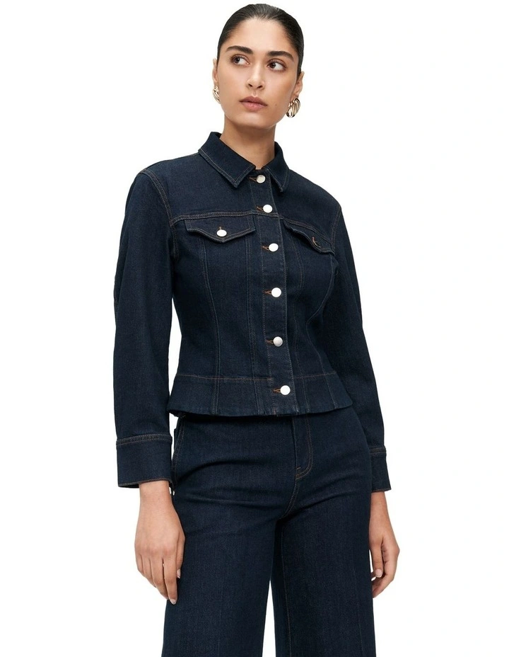 Denim Fitted Jacket in Indigo image 3