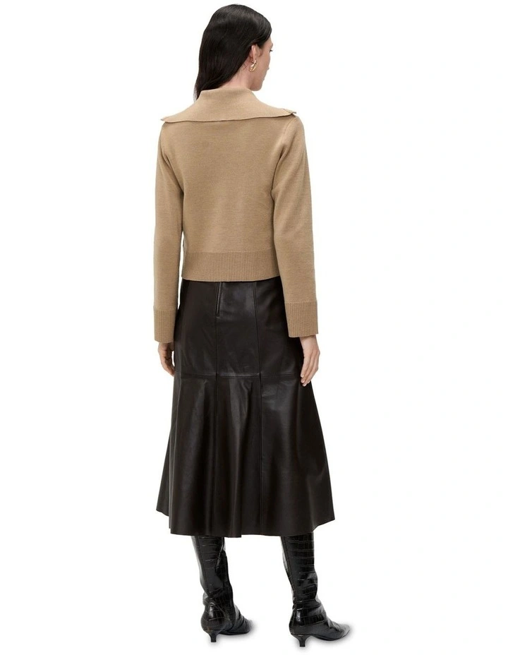 Merino And Cotton Zip Up Cardigan in Camel image 2