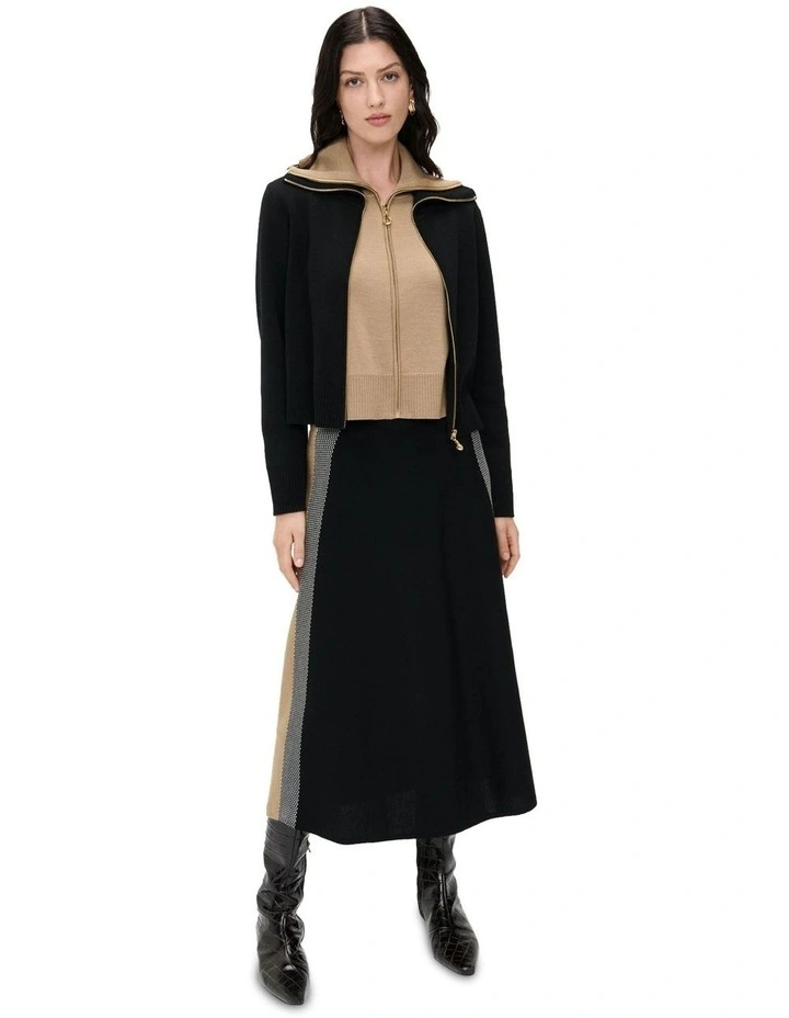 Merino and Cotton Zip Up Cardigan in Black image 1