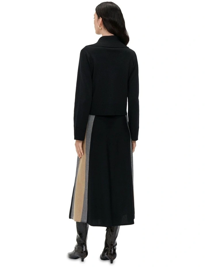 Merino and Cotton Zip Up Cardigan in Black image 2