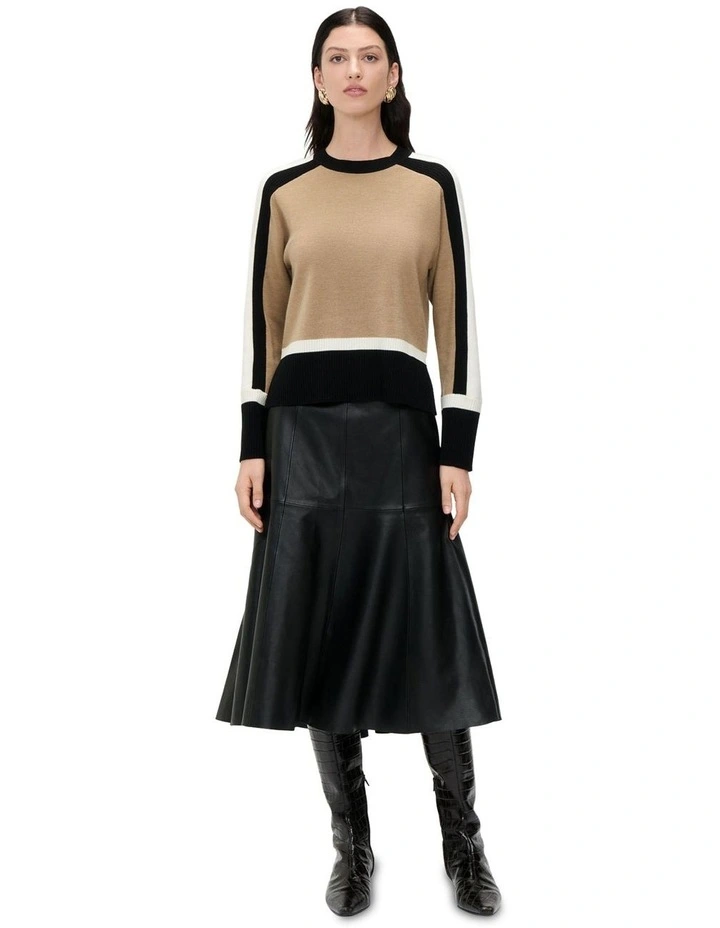 Colour Block Merino & Cotton Jumper in Camel image 1