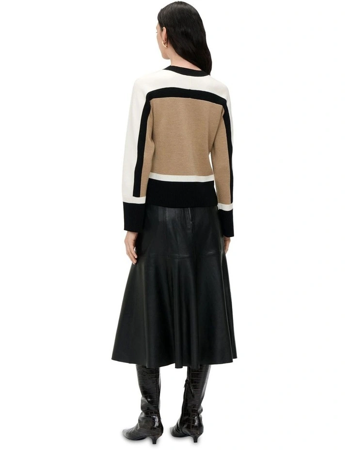 Colour Block Merino & Cotton Jumper in Camel image 2