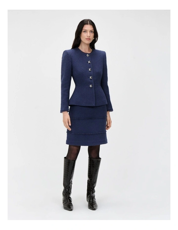 European Tweed Fringed Jacket in Blue image 1