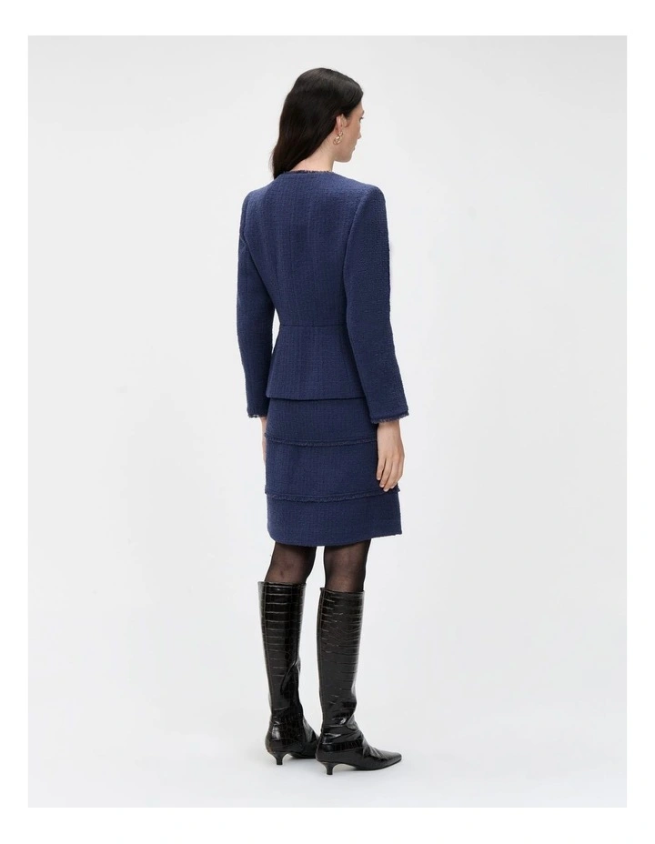 European Tweed Fringed Jacket in Blue image 2