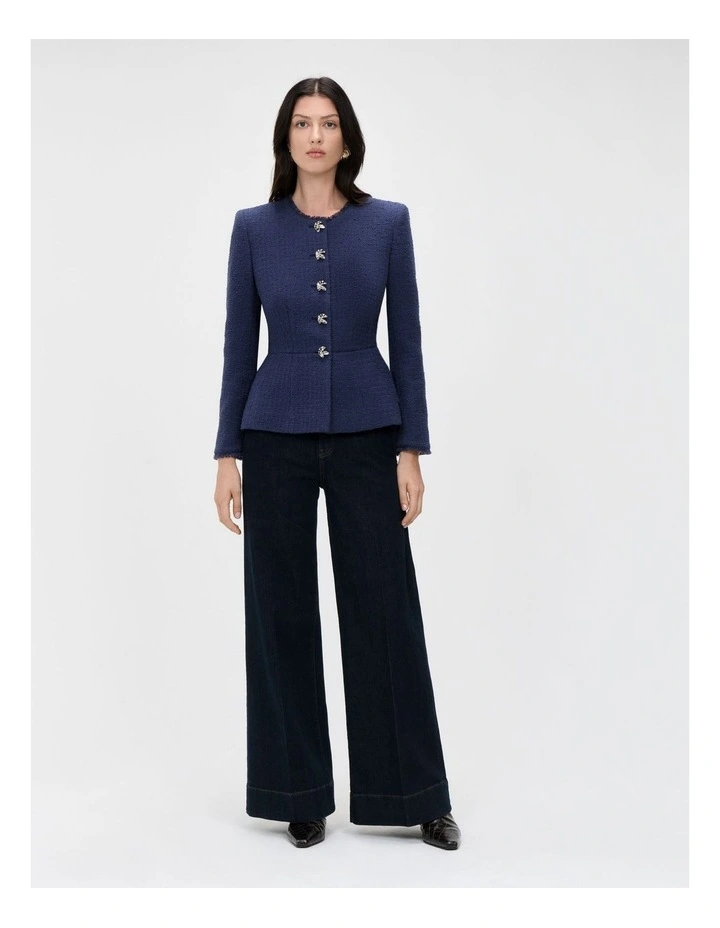 European Tweed Fringed Jacket in Blue image 4