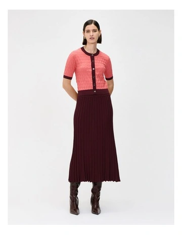 BURGUNDY PLEATED KNIT SKIRT