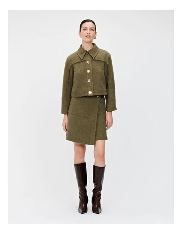 Cotton Tweed Wrap Skirt in Green