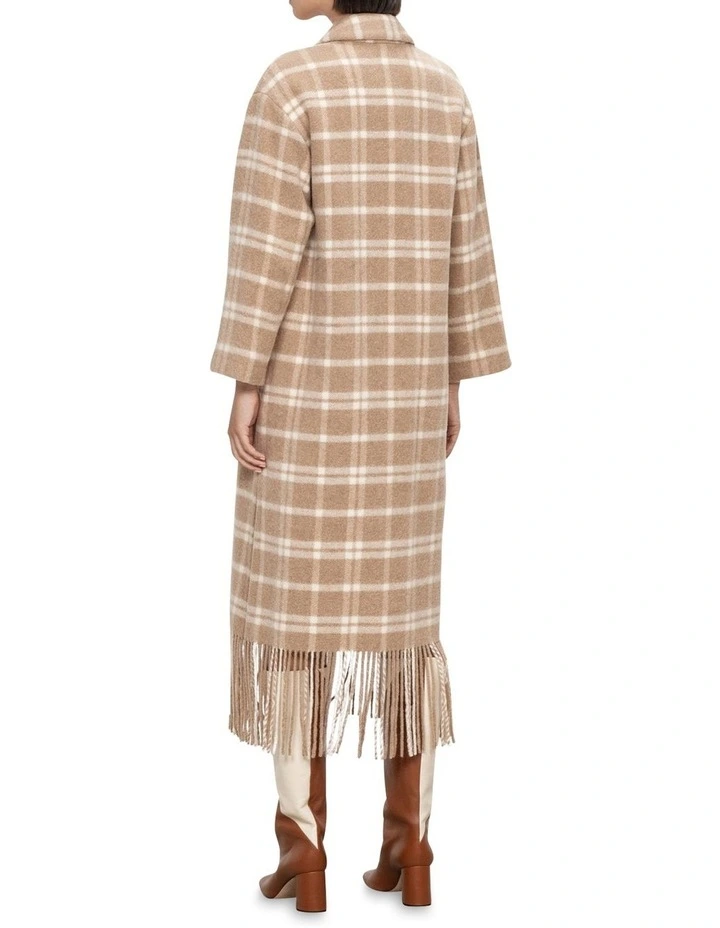 Wool Check Fringe Coat Tan image 2