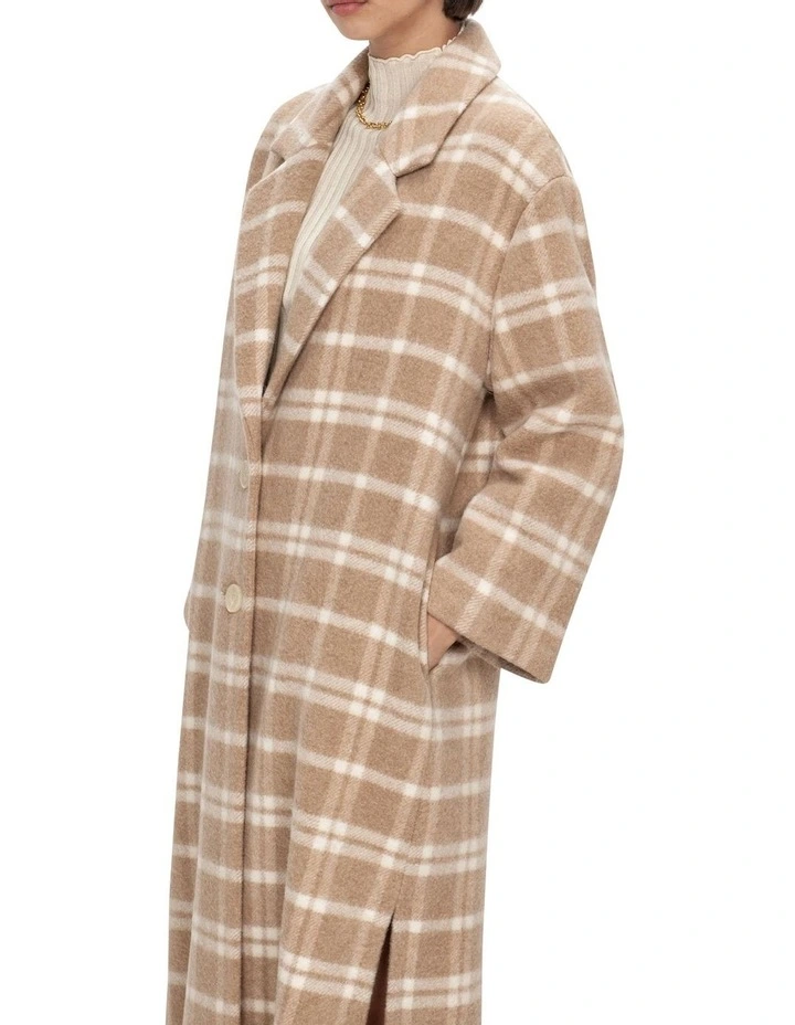 Wool Check Fringe Coat Tan image 3
