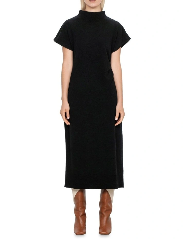 Asymmetric Tuck Funnel Neck Knit Dress image 1