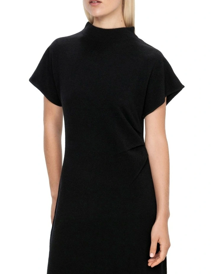 Asymmetric Tuck Funnel Neck Knit Dress image 3