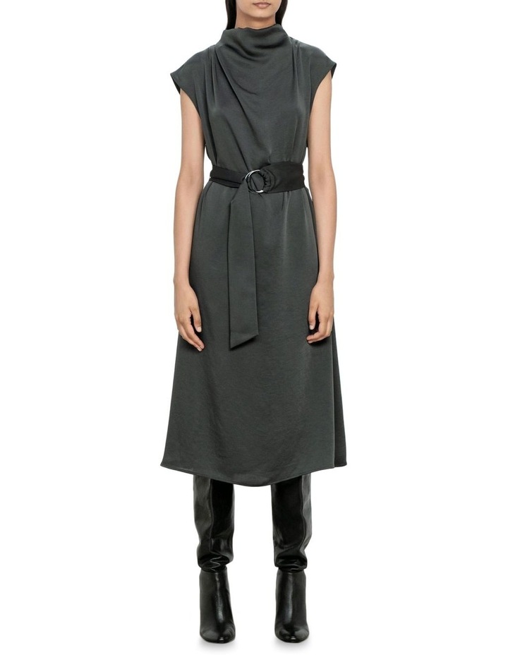 Recycled Satin Draped Midi Dress Charcoal