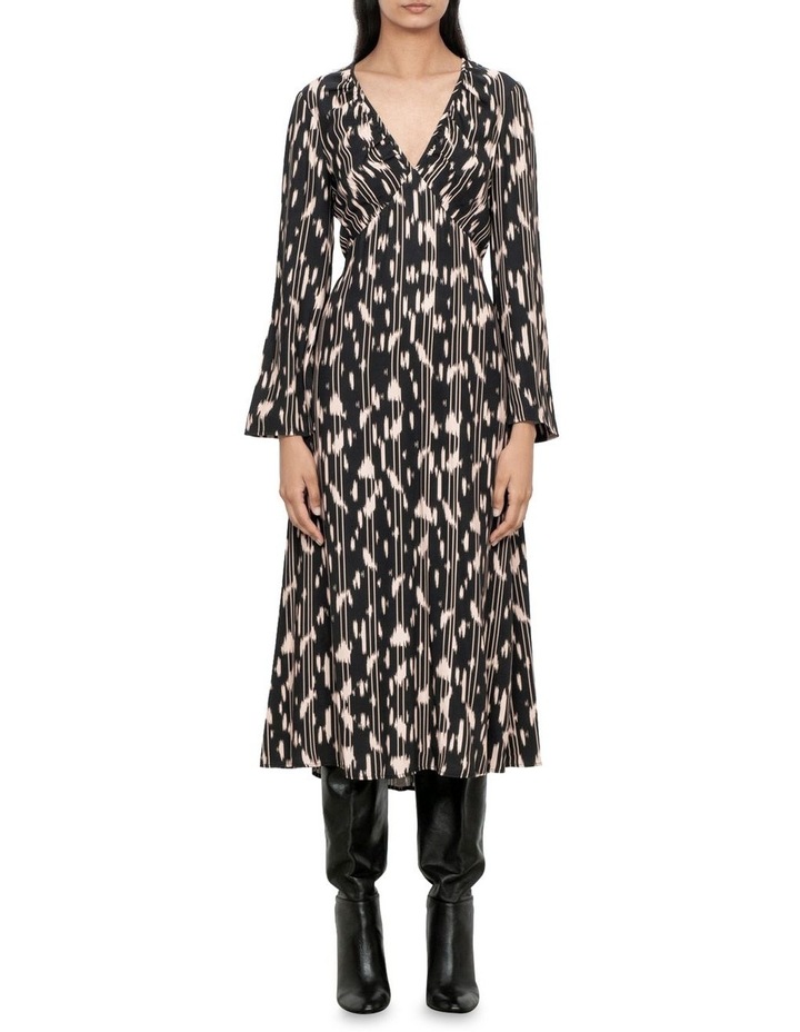 Brushed Stripe Midi Dress in Black