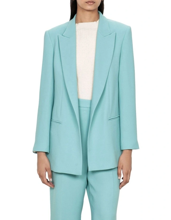 Veronika Maine Modern Weave Boyfriend Blazer in Cyan Blue MYER