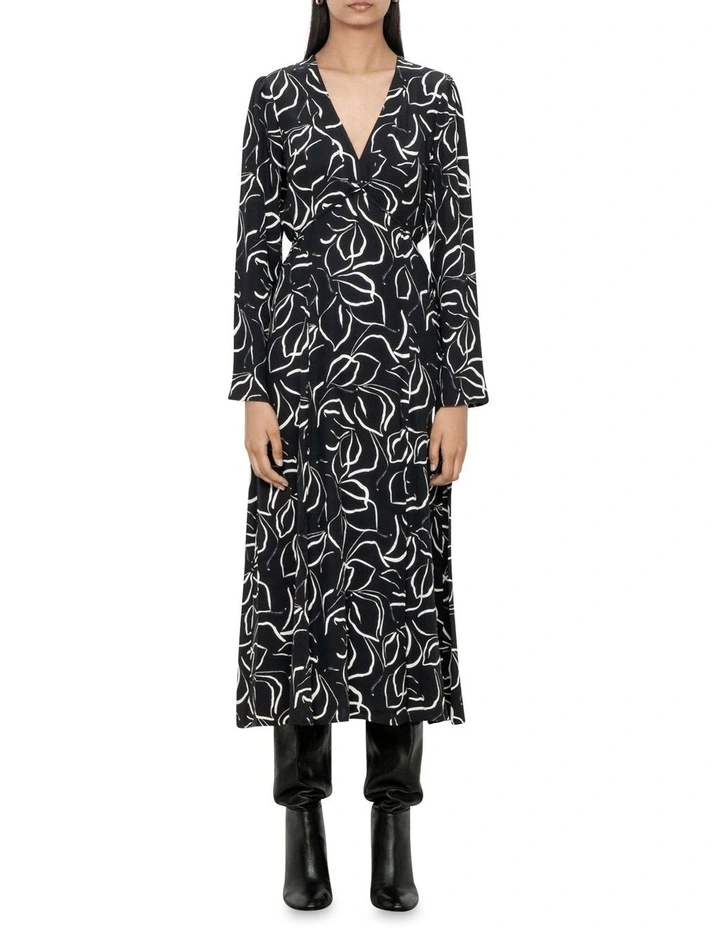 Fall Leaves Midi Dress in Black image 1