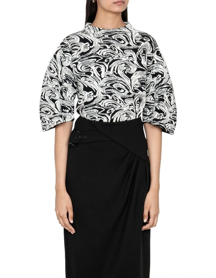 Swirl Jacquard Knit Top in Black/White image 3