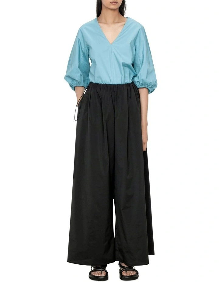 Crisp Cotton Blouson Sleeve Top in Duck Egg Blue image 1