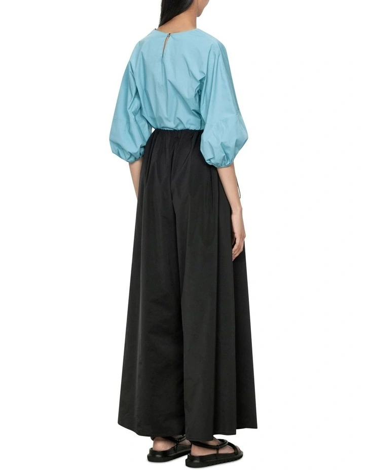 Crisp Cotton Blouson Sleeve Top in Duck Egg Blue image 2