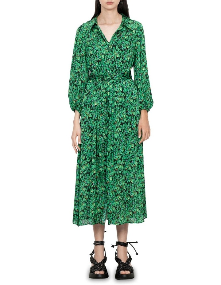 Clover Print Shirt Dress in Green