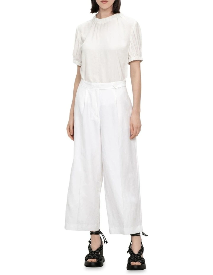Drapey Satin Puff Sleeve Top in Ivory image 1