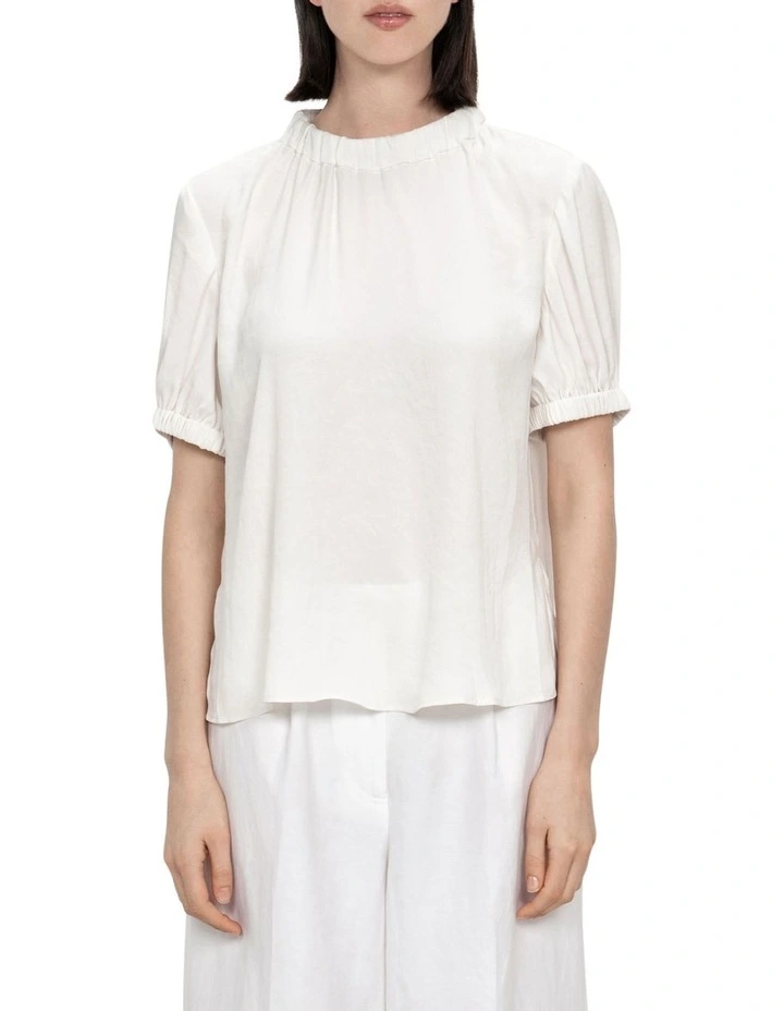 Drapey Satin Puff Sleeve Top in Ivory image 3
