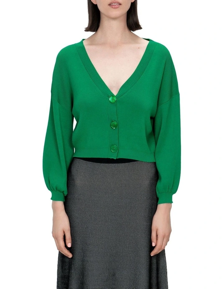 Blouson Sleeve Knit Cardigan in Spring Green image 3
