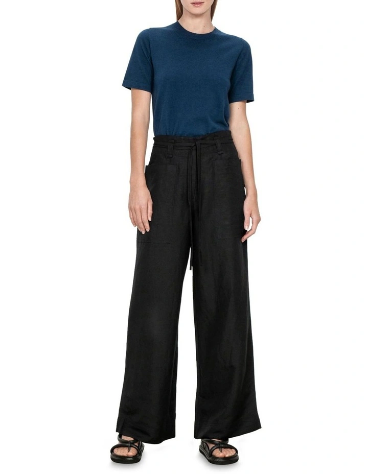 Soft Linen Rayon Wide Leg Pant in Black image 1