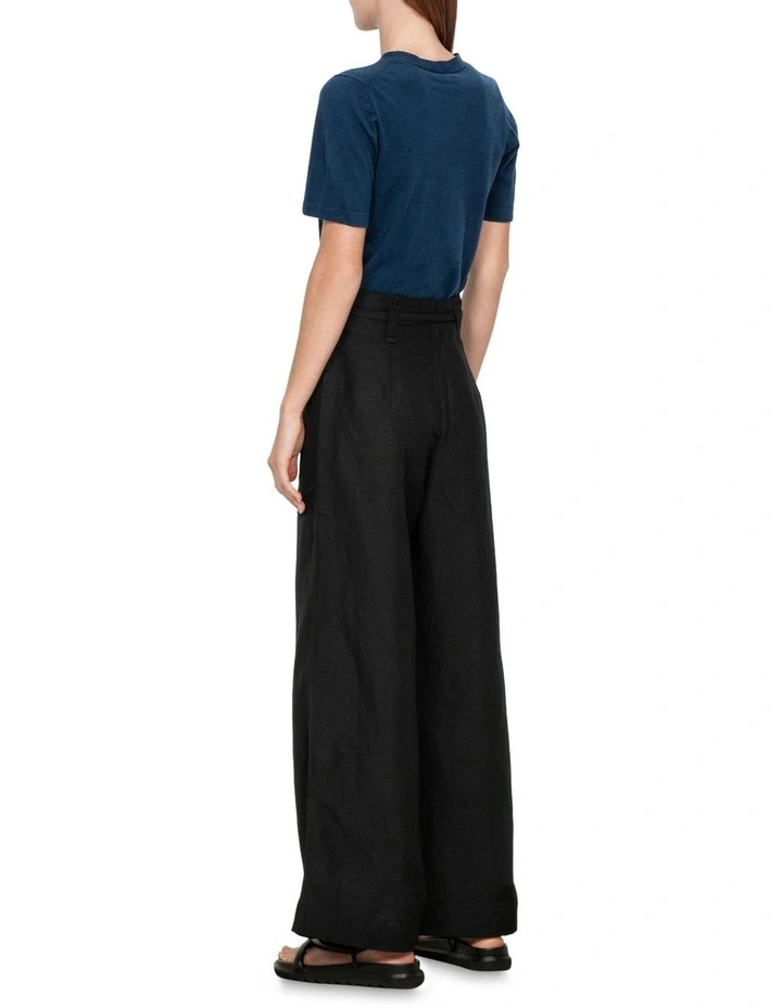 Soft Linen Rayon Wide Leg Pant in Black image 2