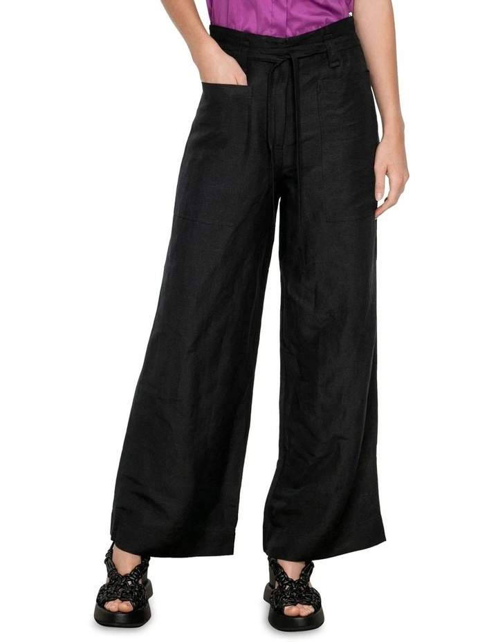 Soft Linen Rayon Wide Leg Pant in Black image 3