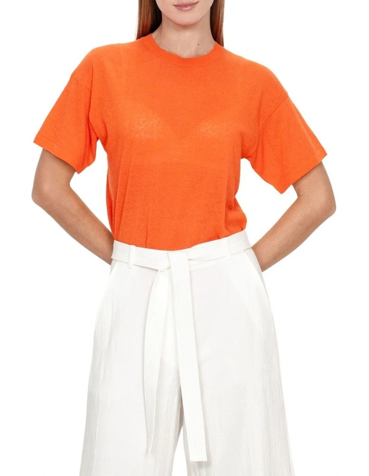 Sheer Knitted T-Shirt in Orange image 3