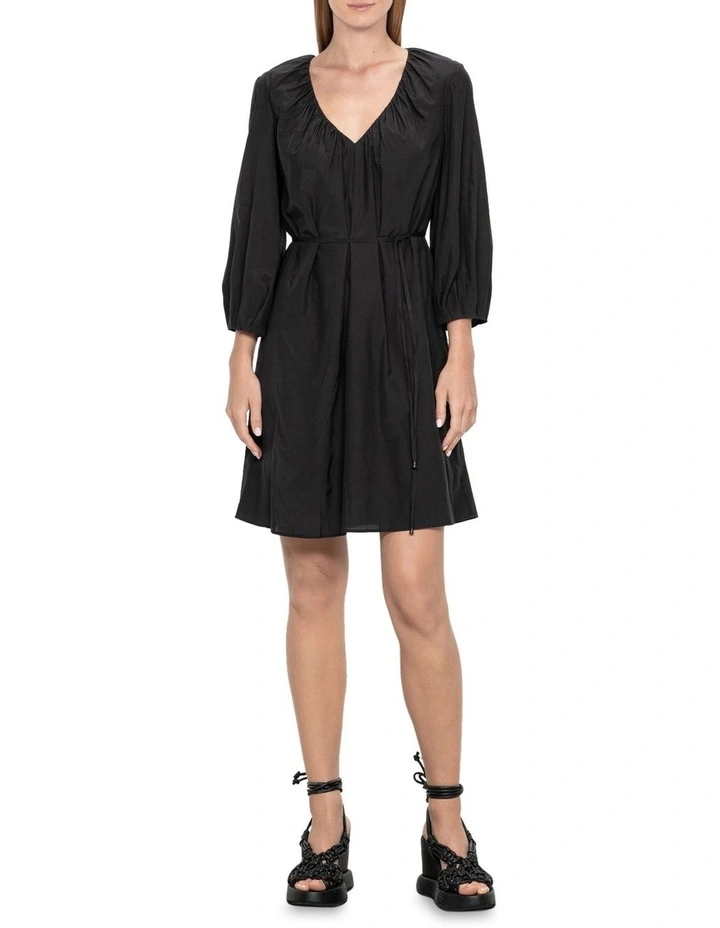 Silky Voile V Neck Dress in Black image 1