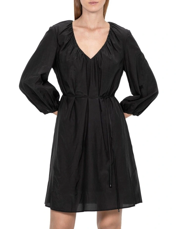 Silky Voile V Neck Dress in Black image 2