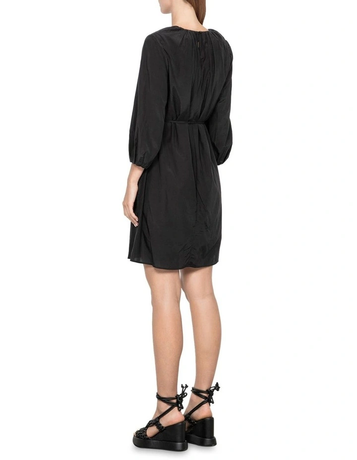 Silky Voile V Neck Dress in Black image 3