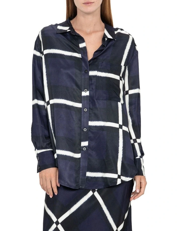 Draped Check Shirt in Blue image 3