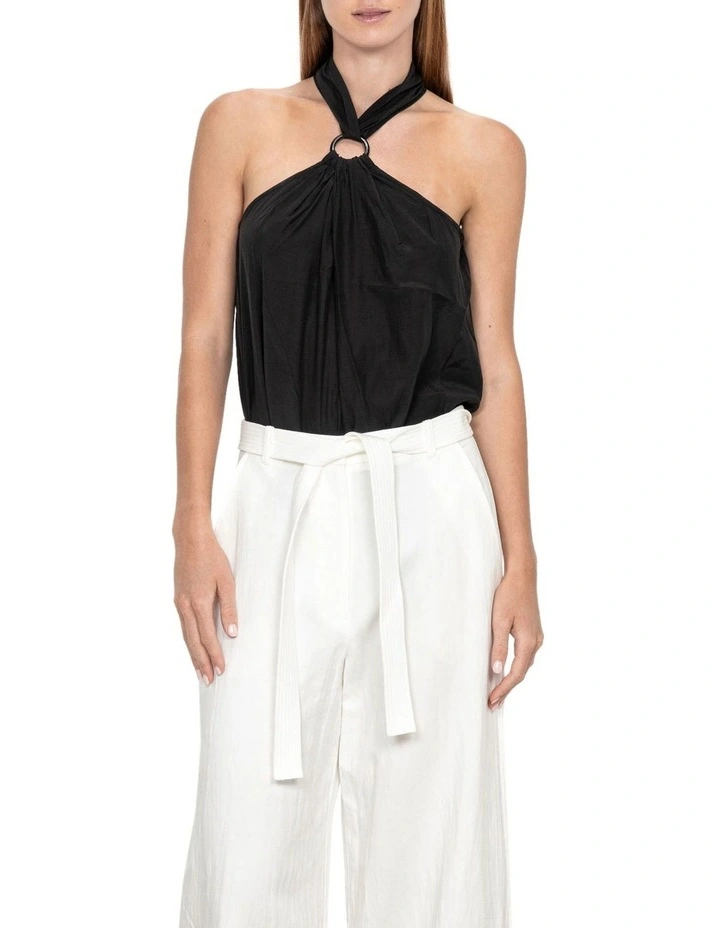 Silky Voile Twist Neck Top in Black image 2